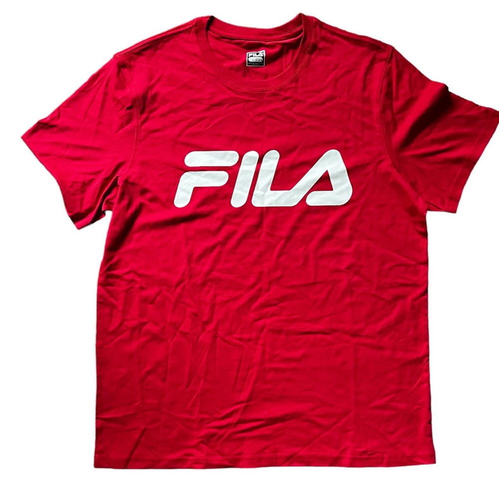 FILA Logo T-Shirt Red w/ All White Letters 22x28 Unisex Large Mens NWOT